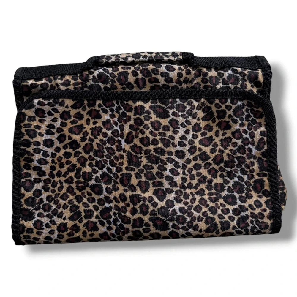 Leopard Print Hang Toiletry Bag Foldable Travel Makeup Organizer Case Brown Boho